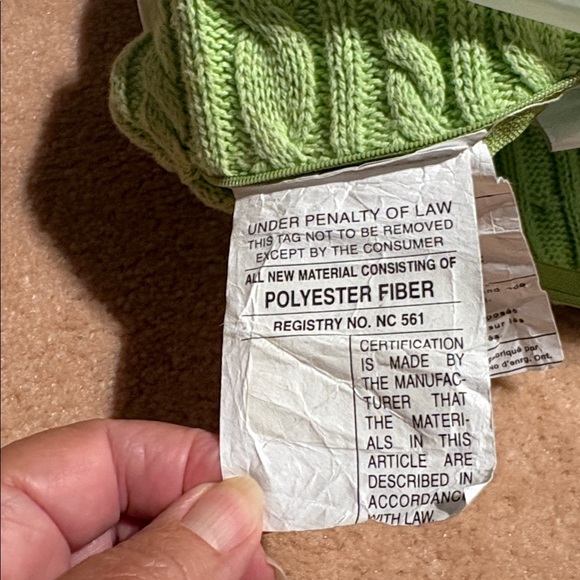 Light Green Large Zippered Feather Pillow. Cable Knit - Picture 6 of 6